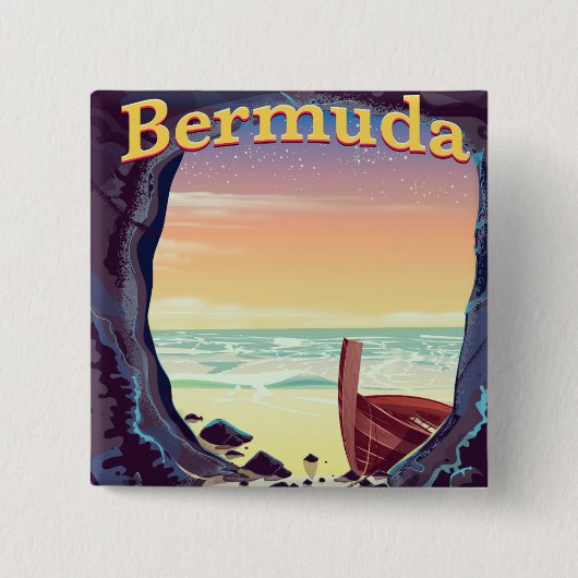 Bermuda Pirate Cave-reisposter Vierkante Button 5,1 Cm (Voorkant)