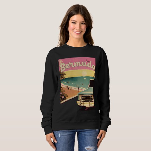 Bermuda Retro Beach Vacation Graphics Bermuda Surf Trui (Voorkant volledig)