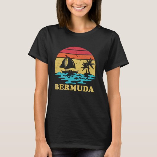 Bermuda Sailing  Palm Tree Zeilboot Zomer T-shirt (Voorkant)