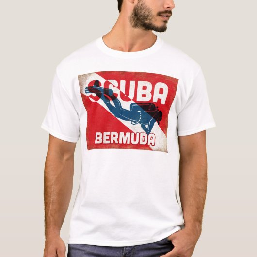 Bermuda Scuba Diver - Blue Retro T-shirt (Voorkant)
