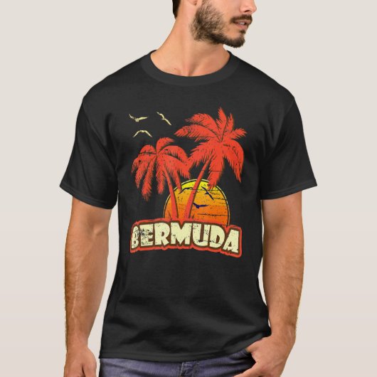 Bermuda Summer Palm Trees 80s Beach Sunset T-shirt (Voorkant)