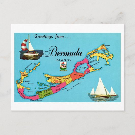Bermuda Vintage Kaart Ansichtkaart (Voorkant)