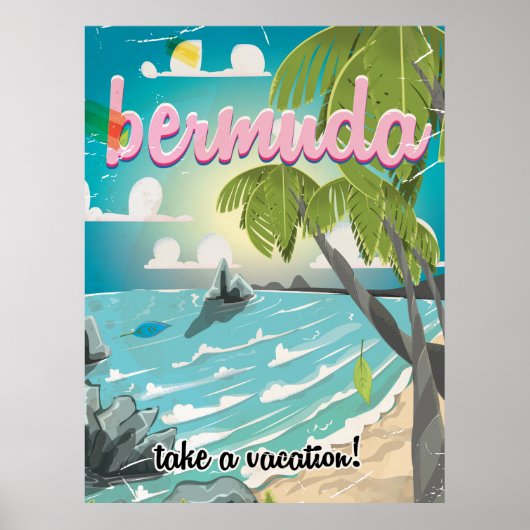 Bermuda vintage reiskaart cartoon poster (Voorkant)