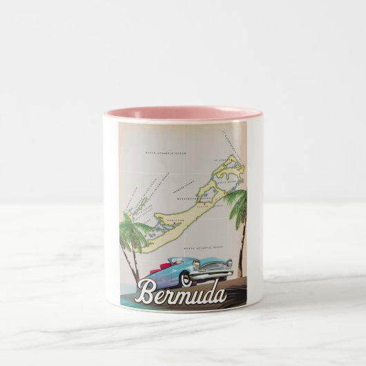 Bermuda vintage reisposter tweekleurige koffiemok (Center)