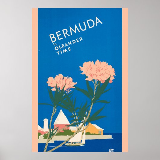 Bermuda Vintage Travel Beach Pink Flowers Poster (Voorkant)