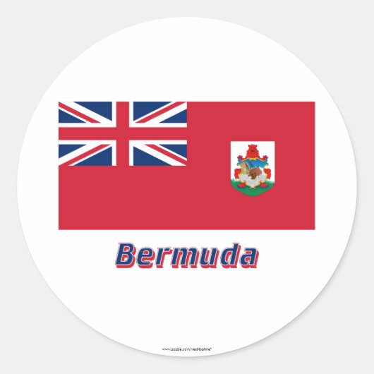 Bermuda Vlag met Naam Ronde Sticker (Voorkant)