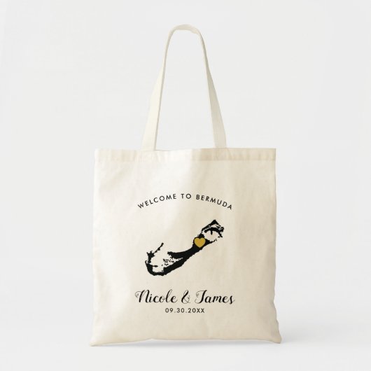 Bermuda Wedding Welcome Canvas tas in Black & Gold (Voorkant)