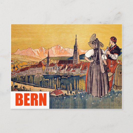 Bern, Panorama, Zwitserland, vintage-reis Briefkaart (Voorkant)