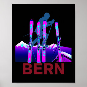 Bern Skiën en Snowboarden Retro jaren 90 Bern Ski Poster