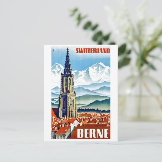 Bern, stadskathedraal, Zwitserland, vintage-reis Briefkaart (Staand voorkant)