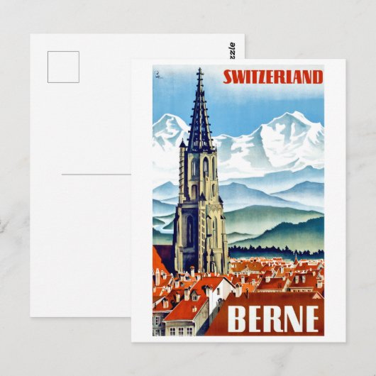 Bern, stadskathedraal, Zwitserland, vintage-reis Briefkaart (Voorkant / Achterkant)
