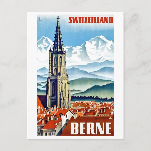 Bern, stadskathedraal, Zwitserland, vintage-reis Briefkaart (Voorkant)