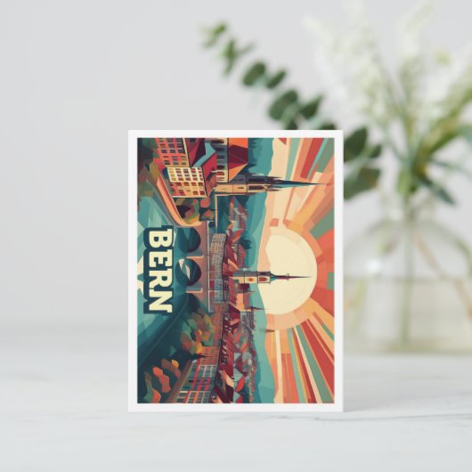 Bern Zwitserland artistiek kleurrijk Briefkaart (Staand voorkant)