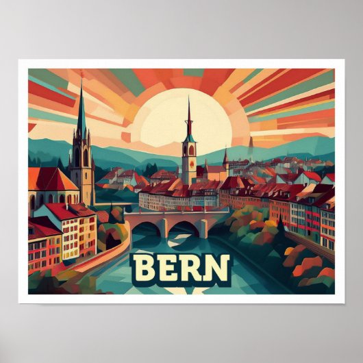 Bern Zwitserland artistiek kleurrijk Poster (Voorkant)