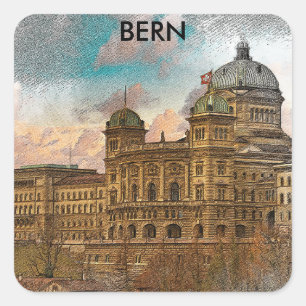 Bern, Zwitserland Europe City Uitzicht Vierkante Sticker