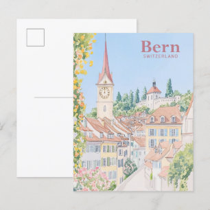 Bern Zwitserland Gouache Schilderillustratie Reize Briefkaart