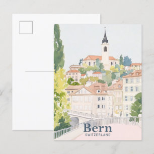 Bern Zwitserland Gouache Schilderillustratie Reize Briefkaart