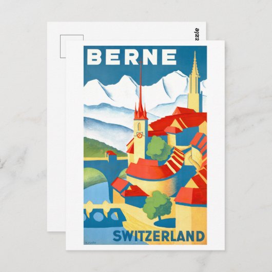  Bern, Zwitserland, Reisposter Briefkaart (Voorkant / Achterkant)
