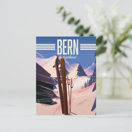 Bern zwitserland ski poster briefkaart (Staand voorkant)