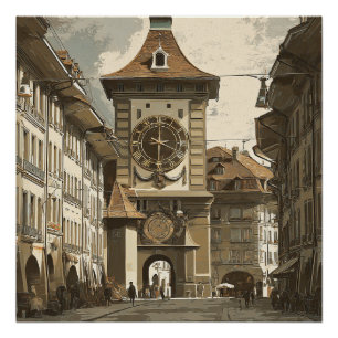 Bern Zwitserland Vintage Klok Reizen Perfect Poster
