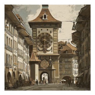 Bern Zwitserland Vintage Klok Reizen   Perfect Poster