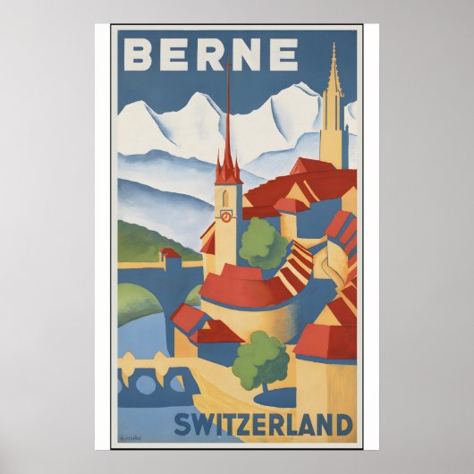Bern Zwitserland Vintage Reisposter - Ingelijst Poster (Voorkant)