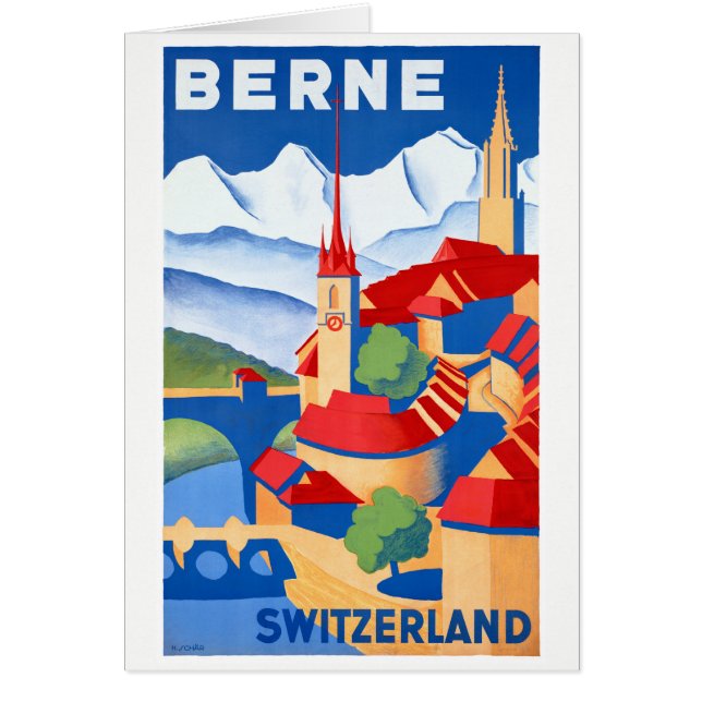 Bern Zwitserland Vintage Travel Poster teruggezet (Voorkant)