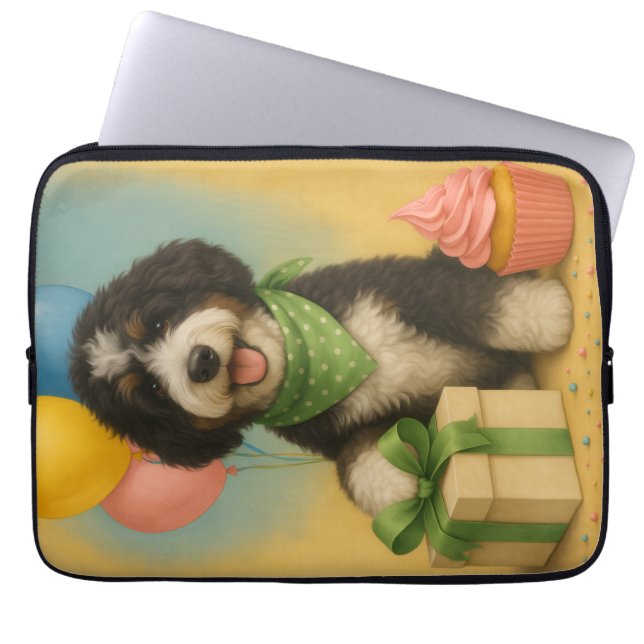 Bernadoodle verjaardag laptop sleeve (Voorkant)