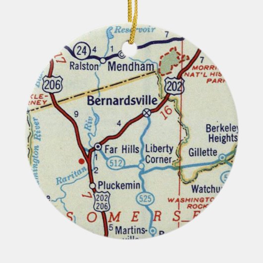 Bernardsville NJ Map Keramisch Ornament (Voorkant)
