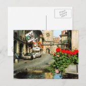 Berne, Main street, clocktower en geraniums Briefkaart (Voorkant / Achterkant)