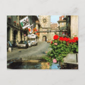 Berne, Main street, clocktower en geraniums Briefkaart (Voorkant)