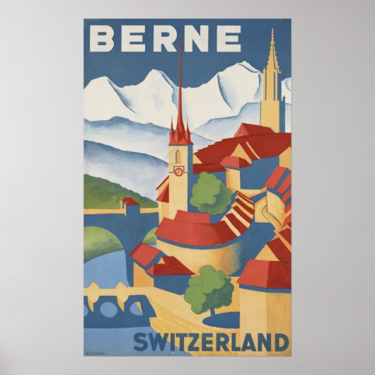 Berne Zwitserland Vintage Travel Poster (Voorkant)