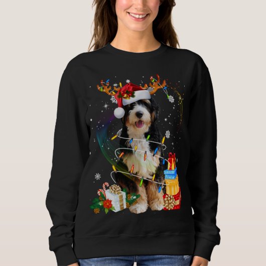 Bernedole kerstrenrendierSanta Lights Dog Xm Trui (Voorkant)