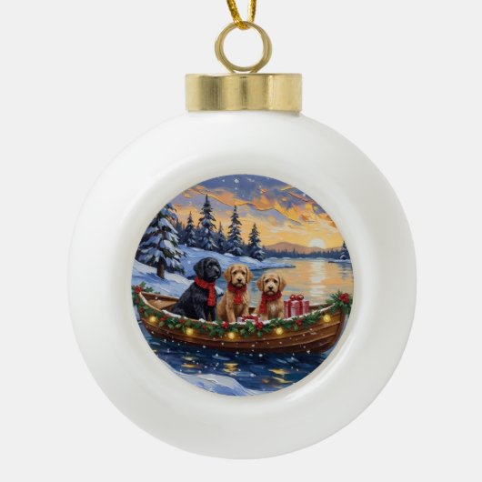 Bernedoodle Christmas Boat Holiday Keramische Bal Ornament (Voorkant)
