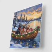 Bernedoodle Christmas Boat Holiday Vierkante Klok (Hoek)