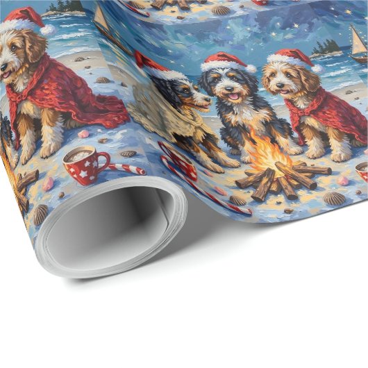 Bernedoodle Christmas Bonfire Beach Holiday Cadeaupapier (Rol Hoek)