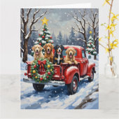 Bernedoodle Christmas Red Truck Holiday Kaart (Gele Bloem)
