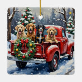 Bernedoodle Christmas Red Truck Holiday Keramisch Ornament (Achterkant)