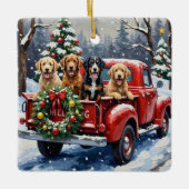 Bernedoodle Christmas Red Truck Holiday Keramisch Ornament (Voorkant)