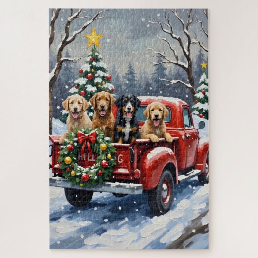 Bernedoodle Christmas Red Truck Holiday Legpuzzel (Verticaal)