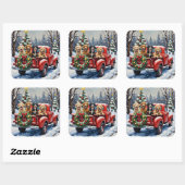Bernedoodle Christmas Red Truck Holiday Vierkante Sticker (Vel)