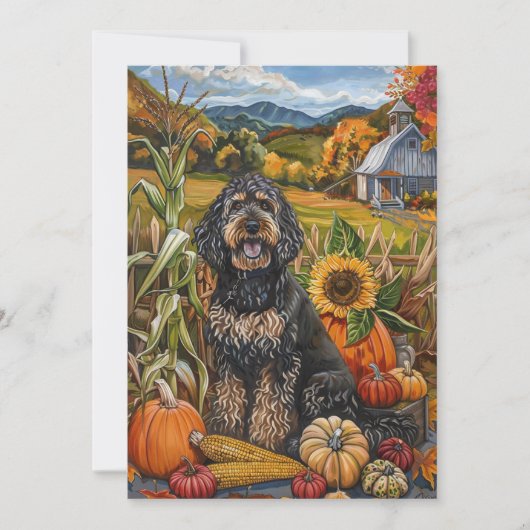 Bernedoodle Dog Autumn Harvest Thanksgiving Feestdagenkaart (Voorkant)