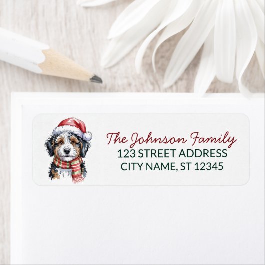 Bernedoodle Dog Christmas Return Address           Etiket (Insitu)
