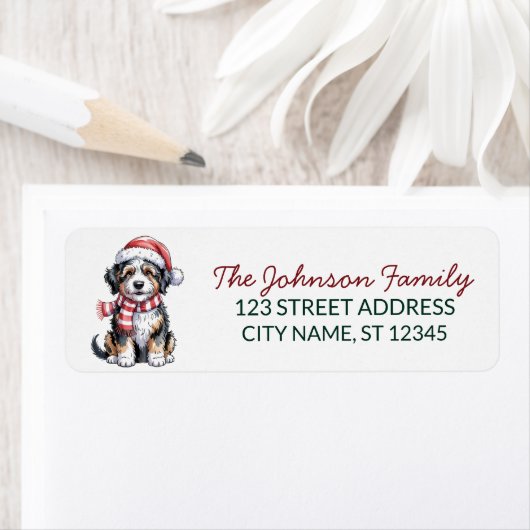 Bernedoodle Dog Christmas Return Address           Etiket (Insitu)
