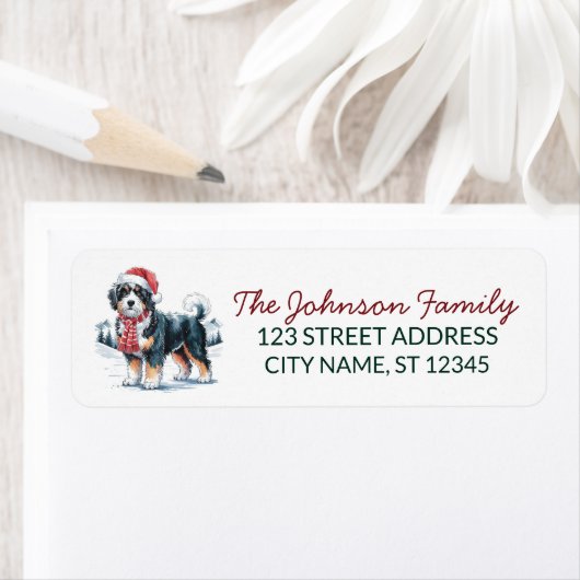 Bernedoodle Dog Christmas Return Address           Etiket (Insitu)