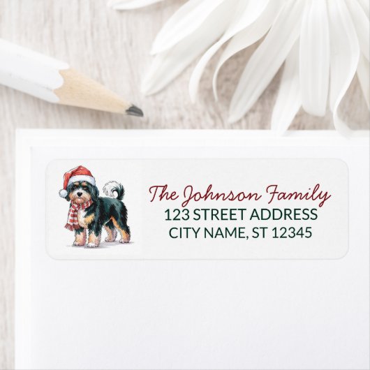 Bernedoodle Dog Christmas Return Address           Etiket (Insitu)