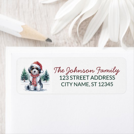 Bernedoodle Dog Christmas Return Address           Etiket (Insitu)