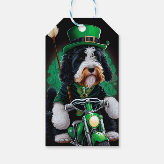Bernedoodle Dog fiets St. Patrick's Day Cadeaulabel (Voorkant)