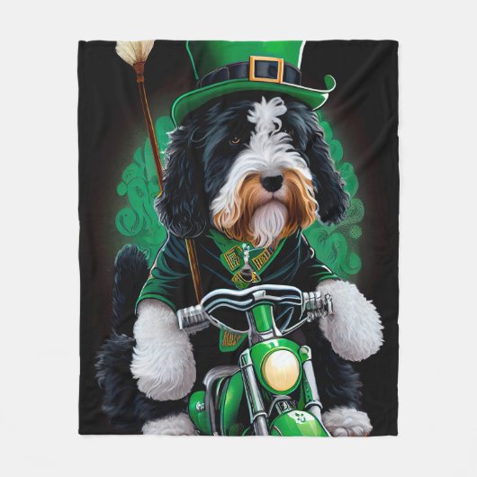 Bernedoodle Dog fiets St. Patrick's Day Fleece Deken (Voorkant)