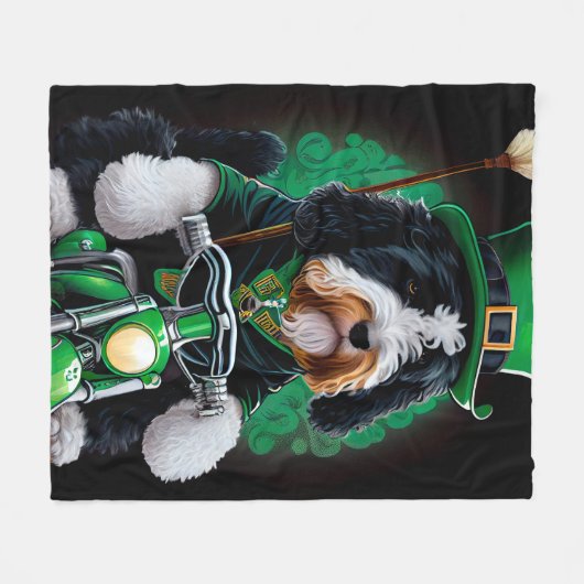 Bernedoodle Dog fiets St. Patrick's Day Fleece Deken (Voorkant (Horizontaal))